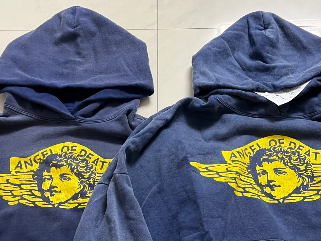 Proofing vs original SAINT M×××××× ANGEL HOODIE/NAVY Angel Reborn Blue Hoodie Washed Blue S-XL